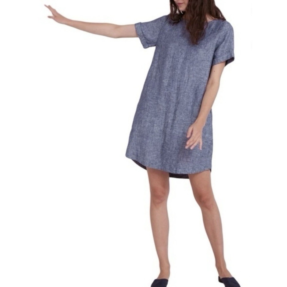 Roller Rabbit Lorena Dress NWT Stone blue XS‎ 100% Linen Shift 3/4 Sleeve $198